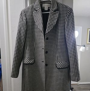 Vintage Jones New York Womens Houndstooth Wool-Blend Tweed  Long Coat